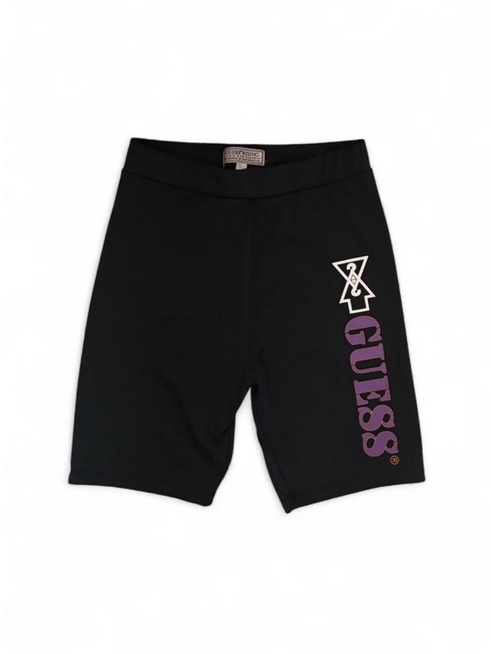 Guess 88Rising Collab Black Bike Shorts with Purple Logo Print